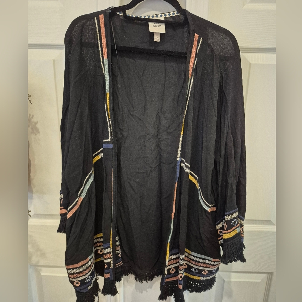 Knox Rose Black Multicolor Open Front Poncho